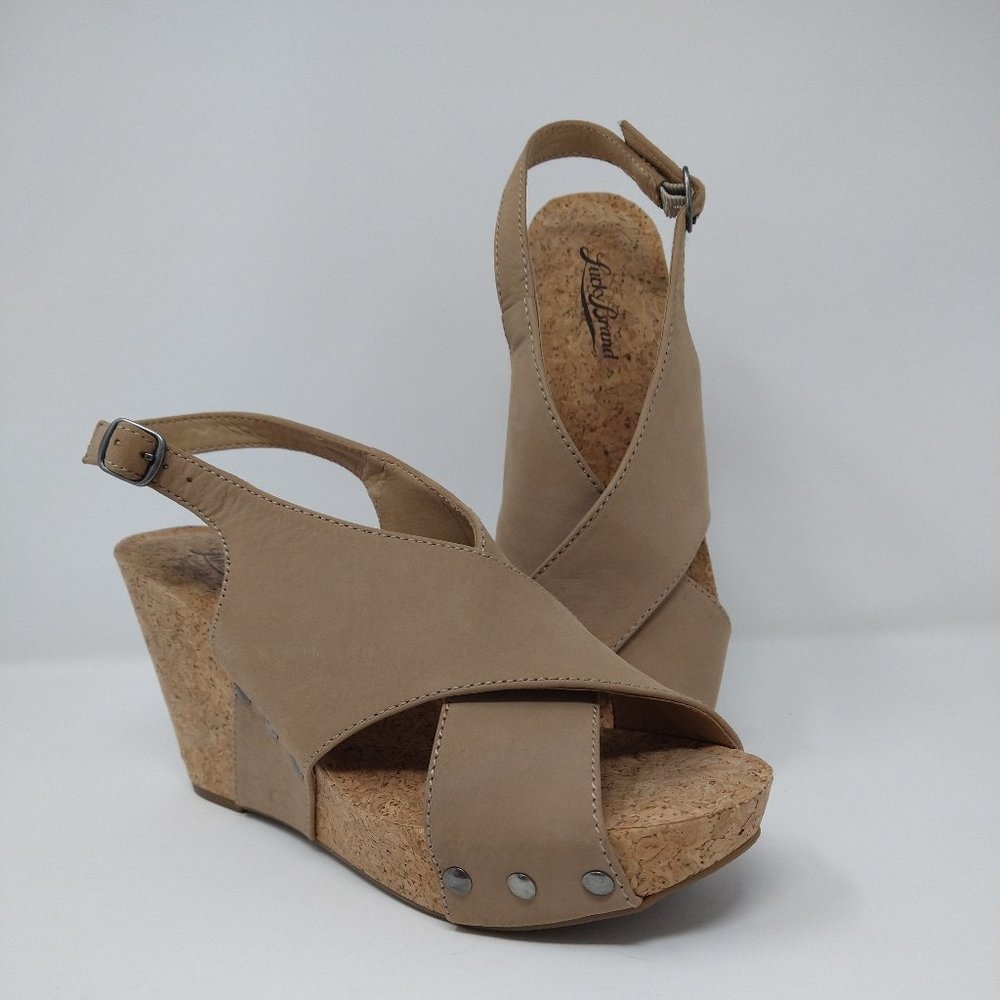 NWD! Women's Lucky Brand Minari Tan Genuine Suede Wedge Sandals-S 8